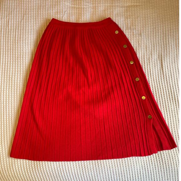 VTG Liz Claiborne Grandma Labs Wool Blend Red Ribbed Button Up Midi Skirt Medium - Picture 4 of 9